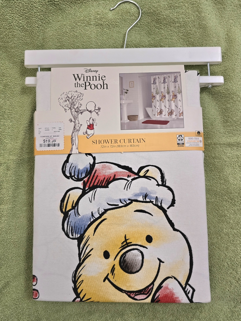 Disney Winnie the Pooh Christmas Shower Curtain 72"x72" Cotton Machine Wash NEW.